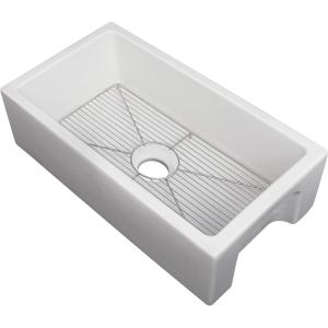 imageZLine Venice 30quot Matte White Single Bowl Reversible Fireclay Farmhouse Sink w Bottom Grid