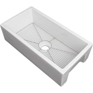 imageZLine Venice 33quot White Single Bowl Reversible Fireclay Farmhouse Sink w Grid