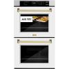 imageZLINE 30 in Autograph Edition Professional True Convection Double Wall Oven with Air Fry and Self Clean in Satin Stainless Steel with White Matte Doors and Polished Gold Handles WADSZWM30G