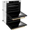 imageZLINE 30 in Autograph Edition Professional True Convection Double Wall Oven with Air Fry and Self Clean in Satin Stainless Steel with White Matte Doors and Polished Gold Handles WADSZWM30G