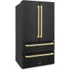 imageZLINE Autograph Edition 36 in 225 cu ft CounterDepth French Door Refrigerator with Ice Maker in FingerprintResistant Black Stainless Steel and Champagne Bronze Modern Handles RFMZ36BSFCB