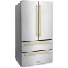 imageZLINE Autograph Edition 36 in 225 cu ft CounterDepth French Door Refrigerator with Ice Maker in FingerprintResistant Stainless Steel with Champagne Bronze Modern Handles RFMZ36FCB