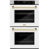 imageZLINE 30 in Autograph Edition Professional True Convection Double Wall Oven with Air Fry and Self Clean in Satin Stainless Steel with White Matte Doors and Polished Gold Handles WADSZWM30G