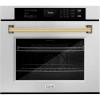 imageZLINE 30 in Autograph Edition Professional True Convection Single Wall Oven with Air Fry and Self Clean in Satin Stainless Steel with Polished Gold Handle WASSZ30G
