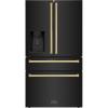 imageZLINE Autograph 36 in Black Steel CounterDepth Refrigerator with Gold Handles RFMZW36BSG