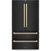 imageZLINE Autograph Edition 36 in 225 cu ft CounterDepth French Door Refrigerator with Ice Maker in FingerprintResistant Black Stainless Steel and Champagne Bronze Modern Handles RFMZ36BSFCB
