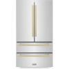 imageZLINE Autograph Edition 36 in 225 cu ft CounterDepth French Door Refrigerator with Ice Maker in FingerprintResistant Stainless Steel with Champagne Bronze Modern Handles RFMZ36FCB