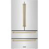 imageZLINE Autograph Edition 36 in 225 cu ft CounterDepth French Door Refrigerator with Ice Maker in FingerprintResistant Stainless Steel with Champagne Bronze Traditional Handles RFMZ36CB
