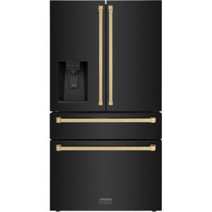 imageZ Line Kitchen and Bath ZLINE Autograph 36 in Black Steel CounterDepth Refrigerator wBronze Handles RFMZW36BSCB