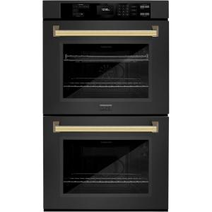 imageZLINE 30 in Autograph Edition Professional True Convection Double Wall Oven with Air Fry and Self Clean in Black Stainless Steel with Polished Gold Handles WADBZ30G