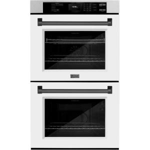 imageZLINE 30 in Autograph Edition Professional True Convection Double Wall Oven with Air Fry and Self Clean in Satin Stainless Steel with White Matte Doors and Matte Black Handles WADSZWM30MB