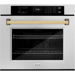 imageZLINE 30 in Autograph Edition Professional True Convection Single Wall Oven with Air Fry and Self Clean in Satin Stainless Steel with Polished Gold Handle WASSZ30G