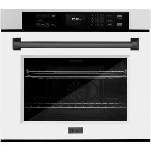 imageZLINE 30 in Autograph Edition Professional True Convection Single Wall Oven with Air Fry and Self Clean in Satin Stainless Steel with White Matte Door and Matte Black Handle WASSZWM30MB
