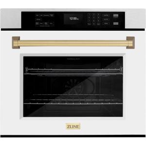 imageZLINE 30 in Autograph Edition Professional True Convection Single Wall Oven with Air Fry and Self Clean in Satin Stainless Steel with White Matte Door and Champagne Bronze Handle WASSZWM30CB