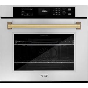 imageZLINE 30 in Autograph Edition Professional True Convection Single Wall Oven with Air Fry and Self Clean in Stainless Steel with Champagne Bronze Handle WASZ30CB