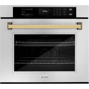 imageZLINE 30 in Autograph Edition Professional True Convection Single Wall Oven with Air Fry and Self Clean in Stainless Steel with Polished Gold Handle WASZ30G