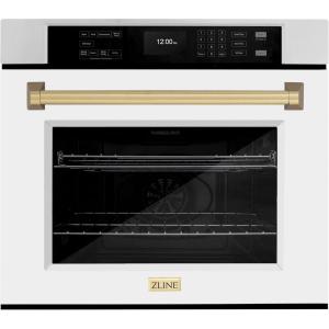 imageZLINE 30 in Autograph Edition Professional True Convection Single Wall Oven with Air Fry and Self Clean in Stainless Steel with White Matte Door and Champagne Bronze Handle WASZWM30CB