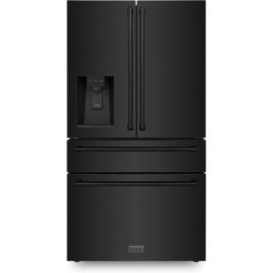 imageZLINE 36 in 216 cu ft CounterDepth French Door Refrigerator with Water and Ice Dispenser in FingerprintResistant Black Stainless Steel RFMW36BS