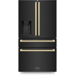imageZLINE Autograph 36 in Black Steel CounterDepth Refrigerator wBronze Handles RFMZW36BSFCB