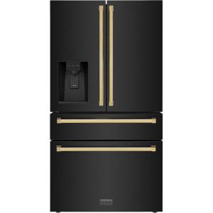 imageZLINE Autograph 36 in Black Steel CounterDepth Refrigerator with Gold Handles RFMZW36BSG