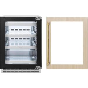 imageZLINE Autograph Edition 24 in Touchstone 151 Can Beverage Fridge With Panel Ready Glass Door And Polished Gold Handle RBSPOZ24G