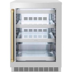 imageZLINE Autograph Edition 24 in Touchstone 151 Can Beverage Fridge With Stainless Steel Glass Door And Champagne Bronze Handle RBSOZGS24CB