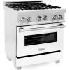 imageZLINE 30 in 40 cu ft Legacy Dual Fuel Range with 4 Burner Gas Cooktop and Electric Convection Oven in Satin Stainless Steel and White Matte Door RASWM30