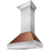 imageZLINE 30 in Ducted Satin Stainless Steel Wall Mount Range Hood with HandHammered Copper Shell 8654HH30