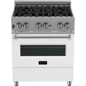 imageZLINE 30 in 40 cu ft Legacy Dual Fuel Range with 4 Burner Gas Cooktop and Electric Convection Oven in Satin Stainless Steel and White Matte Door RASWM30