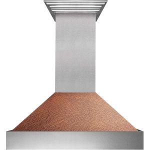 imageZLINE 30 in Ducted Satin Stainless Steel Wall Mount Range Hood with HandHammered Copper Shell 8654HH30
