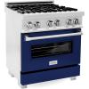 imageZLINE 30 in 40 cu ft Legacy Dual Fuel Range with 4 Burner Gas Cooktop and Electric Convection Oven in Satin Stainless Steel and Blue Gloss Door RASBG30