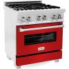 imageZLINE 30 in 40 cu ft Legacy Dual Fuel Range with 4 Burner Gas Cooktop and Electric Convection Oven in Satin Stainless Steel and Red Matte Door RASRM30