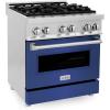 imageZLINE 30 in 40 cu ft Legacy Dual Fuel Range with 4 Burner Gas Cooktop and Electric Convection Oven in Stainless Steel and Blue Matte Door RABM30