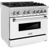 imageZLINE 36 in 46 cu ft Legacy Dual Fuel Range with 6 Burner Gas Cooktop and Electric Convection Oven in Stainless Steel with Griddle and White Matte Door RAWMGR36