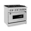 imageZLINE 36 in 46 cu ft Legacy Dual Fuel Range with Gas Cooktop and Electric Convection Oven in Stainless Steel with 6 Brass Burners RABR36