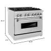 imageZLINE 36 in 46 cu ft Legacy Dual Fuel Range with Gas Cooktop and Electric Convection Oven in Stainless Steel with 6 Brass Burners RABR36