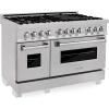 imageZLINE 48 in 60 cu ft Legacy Dual Fuel Range with Gas Cooktop and 2 Electric Ovens in Satin Stainless Steel with 6 Brass Burners RASSNBR48