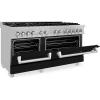 imageZLINE 60 in 74 cu ft Legacy Dual Fuel Range with 9 Burner Gas Cooktop and 2 Electric Convection Ovens in Satin Stainless Steel and Black Matte Doors RASBLM60
