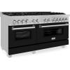 imageZLINE 60 in 74 cu ft Legacy Dual Fuel Range with 9 Burner Gas Cooktop and 2 Electric Convection Ovens in Satin Stainless Steel and Black Matte Doors RASBLM60