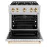 imageZLINE Autograph Edition 30 in 42 cu ft Classic Dual Fuel Range with 4 Burner Gas Cooktop and Electric Convection Oven in Stainless Steel with Polished Gold Accents CDRZ30G