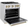 imageZLINE Autograph Edition 30 in 42 cu ft Classic Gas Range with 4 Burner Cooktop and Convection Gas Oven in Satin Stainless Steel and Champagne Bronze Accents CGRSZ30CB