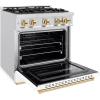 imageZLINE Autograph Edition 30 in 42 cu ft Classic Gas Range with 4 Burner Cooktop and Convection Gas Oven in Satin Stainless Steel with White Matte Door and Polished Gold Accents CGRSZWM30G