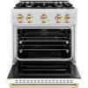 imageZLINE Autograph Edition 30 in 42 cu ft Classic Gas Range with 4 Burner Cooktop and Convection Gas Oven in Satin Stainless Steel with White Matte Door and Polished Gold Accents CGRSZWM30G