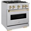 imageZLINE Autograph Edition 30 in 42 cu ft Classic Gas Range with 4 Burner Cooktop and Convection Gas Oven in Stainless Steel and Champagne Bronze Accents CGRZ30CB