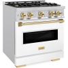 imageZLINE Autograph Edition 30 in 42 cu ft Classic Gas Range with 4 Burner Cooktop and Convection Gas Oven in Stainless Steel with White Matte Door and Polished Gold Accents CGRZWM30G