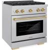 imageZLINE Autograph Edition 30 in 42 cu ft Paramount Gas Range with 4 Burner Cooktop and Convection Gas Oven in Satin Stainless Steel and Champagne Bronze Accents SGRSZ30CB