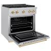 imageZLINE Autograph Edition 30 in 42 cu ft Paramount Gas Range with 4 Burner Cooktop and Convection Gas Oven in Satin Stainless Steel and Polished Gold Accents SGRSZ30G