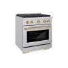 imageZLINE Autograph Edition 30 in 42 cu ft Paramount Gas Range with 4 Burner Cooktop and Convection Gas Oven in Stainless Steel and Champagne Bronze Accents SGRZ30CB