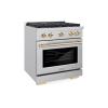 imageZLINE Autograph Edition 30 in 42 cu ft Paramount Gas Range with 4 Burner Cooktop and Convection Gas Oven in Stainless Steel and Polished Gold Accents SGRZ30G