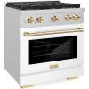 imageZLINE Autograph Edition 30 in 42 cu ft Paramount Gas Range with 4 Burner Cooktop and Convection Gas Oven in Stainless Steel with White Matte Door and Polished Gold Accents SGRZWM30G
